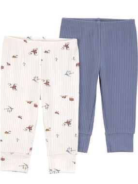 NWT Carter's Baby Boy Pants 2-Pack Preemie Blue Western Ribbed